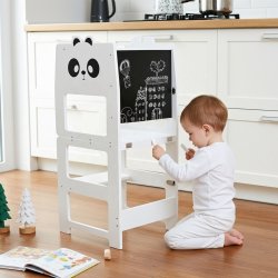 Drewniany kitchen helper 2w1 podest kuchenny i stolik z tablicą dla dzieci