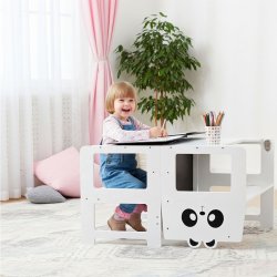 Drewniany kitchen helper 2w1 podest kuchenny i stolik z tablicą dla dzieci