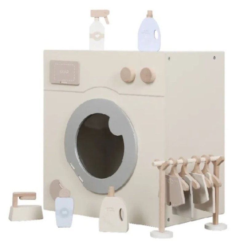 Drewniana pralka dla dzieci zabawka do domu zestaw do zabawy w role 3+