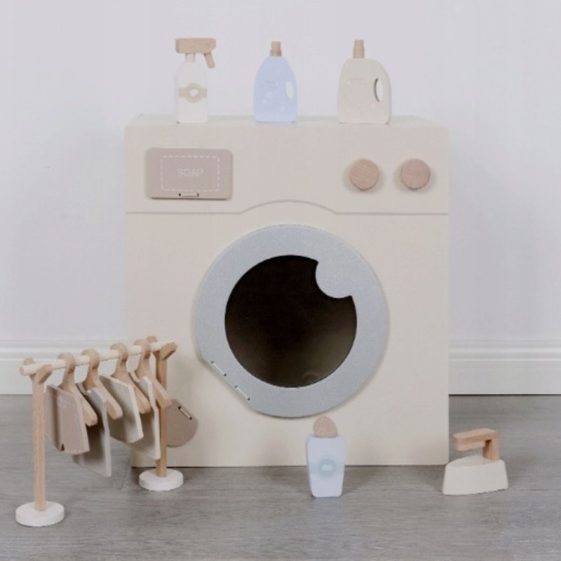 Drewniana pralka dla dzieci zabawka do domu zestaw do zabawy w role 3+