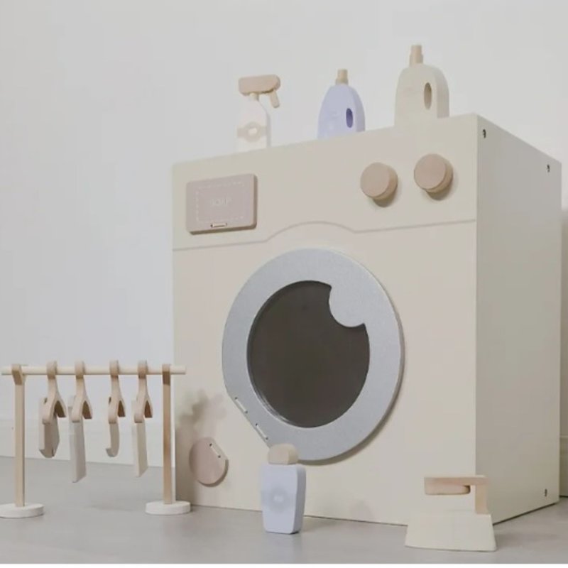 Drewniana pralka dla dzieci zabawka do domu zestaw do zabawy w role 3+