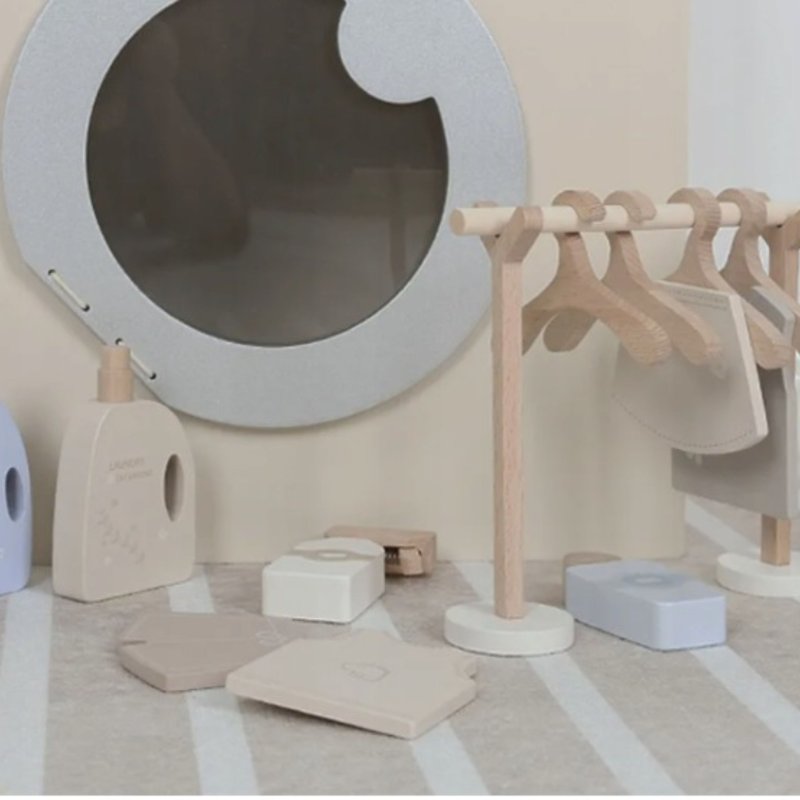 Drewniana pralka dla dzieci zabawka do domu zestaw do zabawy w role 3+