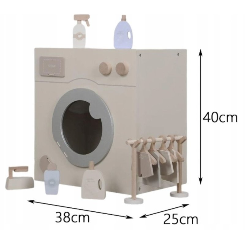 Drewniana pralka dla dzieci zabawka do domu zestaw do zabawy w role 3+