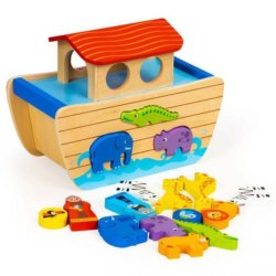 Drewniana Arka Noego sorter kształtów zwierzęta zabawka edukacyjna 2+