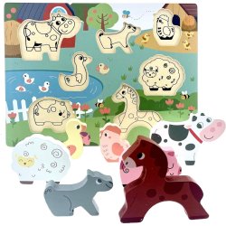Drewniane puzzle z zagrodą zwierząt chunky dla 3 latka - dla dzieci 24M+ - Buba toys