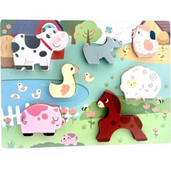 Drewniane puzzle z zagrodą zwierząt chunky dla 3 latka - dla dzieci 24M+ - Buba toys