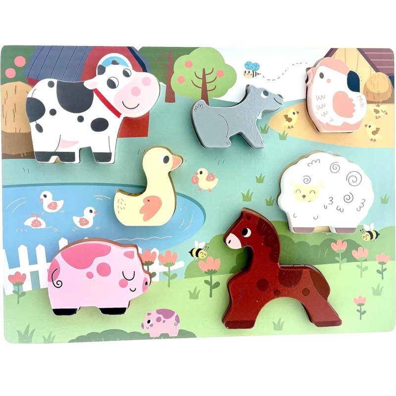 Drewniane puzzle z zagrodą zwierząt chunky dla 3 latka - dla dzieci 24M+ - Buba toys