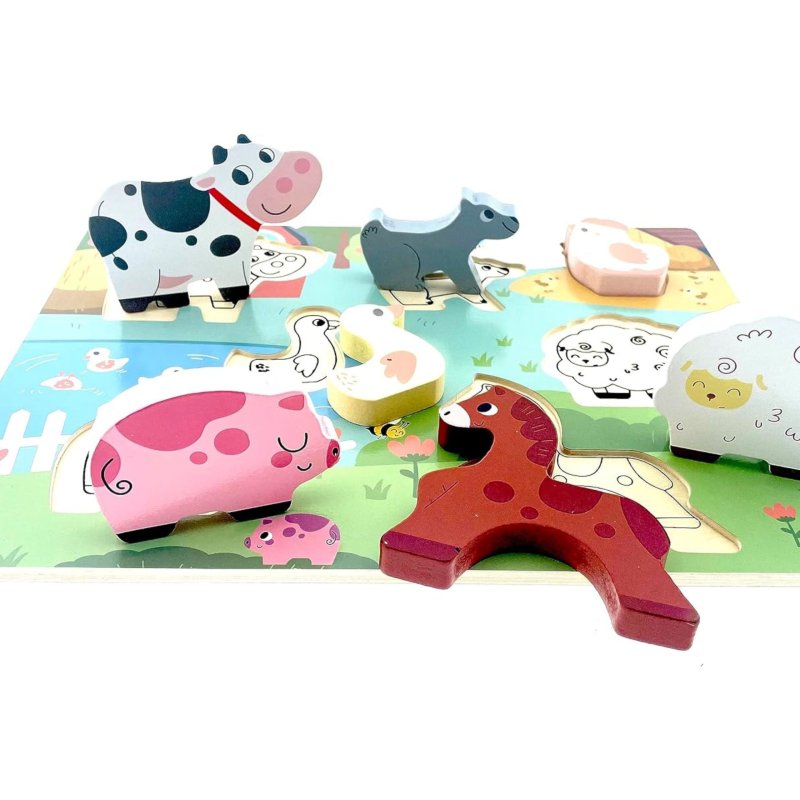 Drewniane puzzle z zagrodą zwierząt chunky dla 3 latka - dla dzieci 24M+ - Buba toys