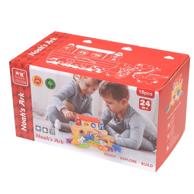 Drewniana Arka Noego sorter kształtów zwierzęta zabawka edukacyjna 2+