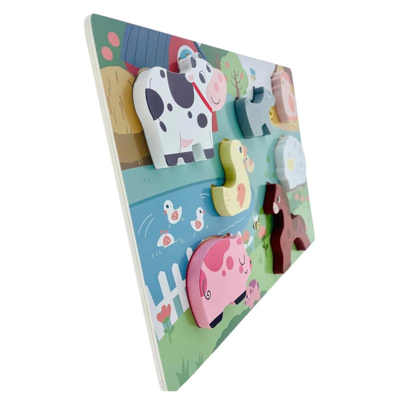 Drewniane puzzle z zagrodą zwierząt chunky dla 3 latka - dla dzieci 24M+ - Buba toys