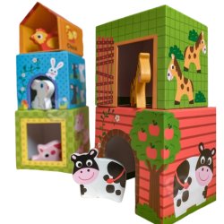 Drewniana układanka z pudełkami Farma – zabawka edukacyjna dla dzieci 12M+