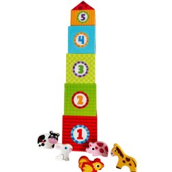 Drewniana układanka z pudełkami Farma – zabawka edukacyjna dla dzieci 12M+