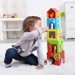 Drewniana układanka z pudełkami Farma – zabawka edukacyjna dla dzieci 12M+