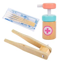 Drewniany zestaw lekarski pastelowy zabawa w szpital dla dzieci 3+