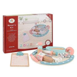 Drewniany zestaw lekarski pastelowy zabawa w szpital dla dzieci 3+