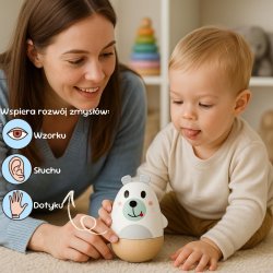 Drewniana grzechotka miś na biegunach zabawka sensoryczna dla dzieci 12+