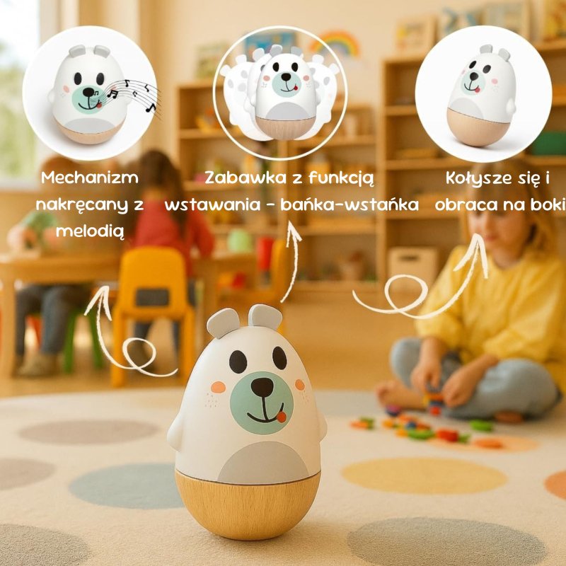 Drewniana grzechotka miś na biegunach zabawka sensoryczna dla dzieci 12+