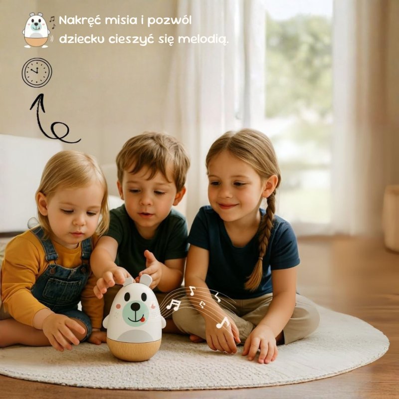 Drewniana grzechotka miś na biegunach zabawka sensoryczna dla dzieci 12+
