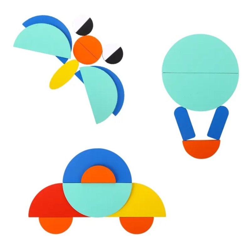 Drewniana układanka kreatywna dla dzieci 3+ – 55 elementów, karty wzorów