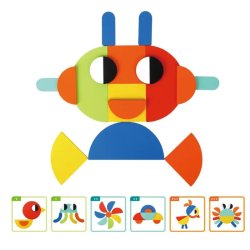 Drewniana układanka kreatywna dla dzieci 3+ – 55 elementów, karty wzorów