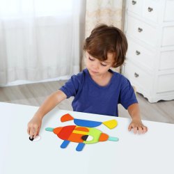 Drewniana układanka kreatywna dla dzieci 3+ – 55 elementów, karty wzorów