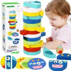 Drewniana zabawka edukacyjna klocki zwierzęta gra zręcznościowa 3+