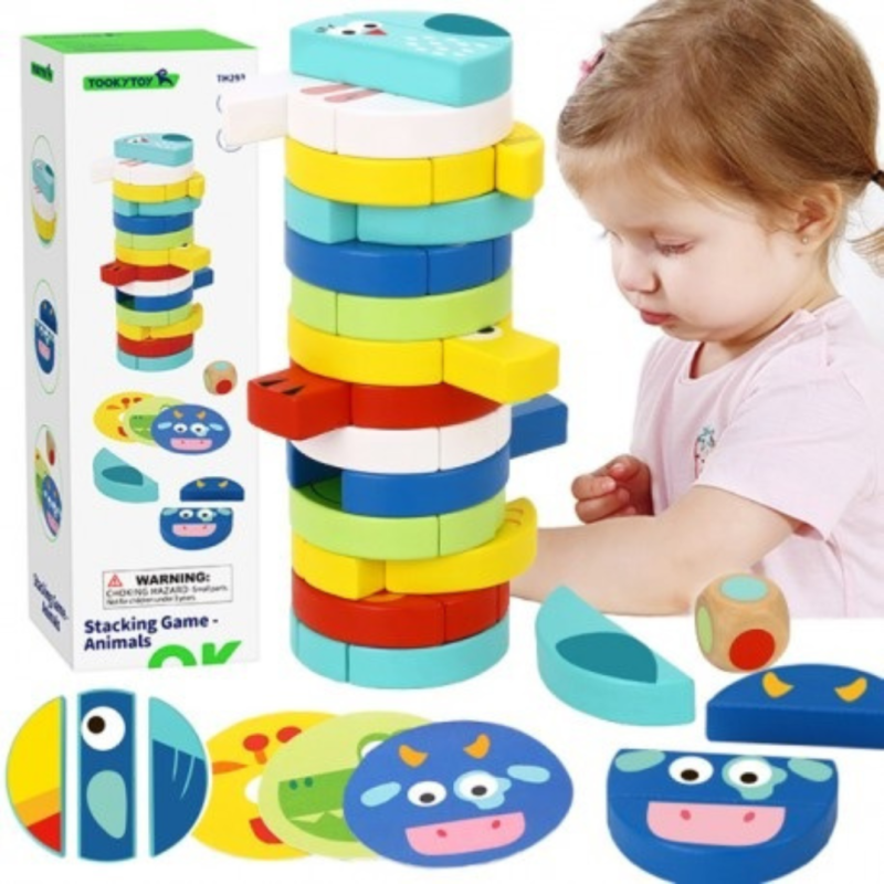 Drewniana zabawka edukacyjna klocki zwierzęta gra zręcznościowa 3+