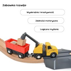 Drewniany zestaw kolejowy budowa pociąg tory pojazdy budowlane dla dzieci 3+