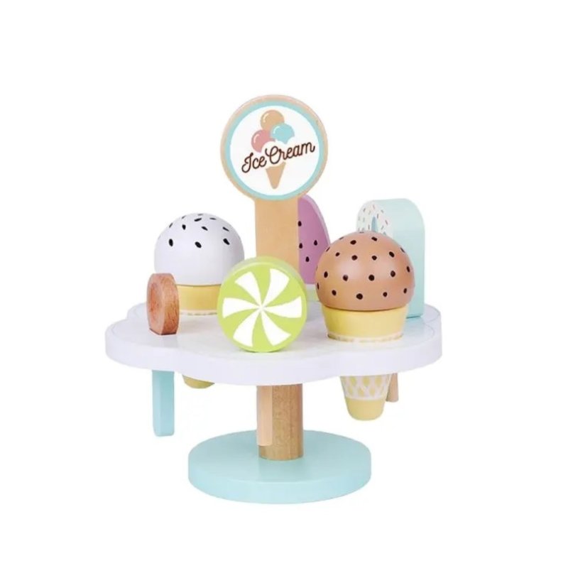 Drewniane lody magnetyczne na stojaku – zabawka do odgrywania ról 3+