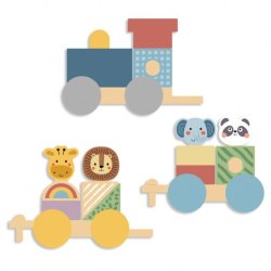 Drewniany pociąg ze zwierzątkami układanka edukacyjna klocki stacking 18M+