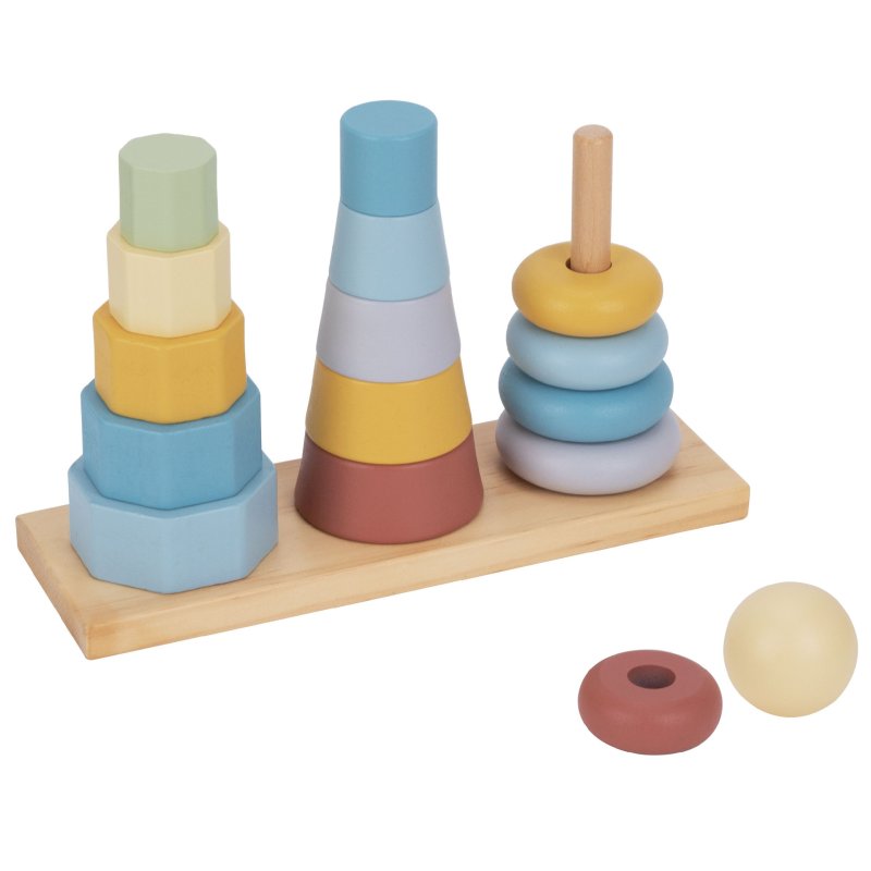 Drewniana układanka trzy wieże zabawka edukacyjna dla dzieci 18M+