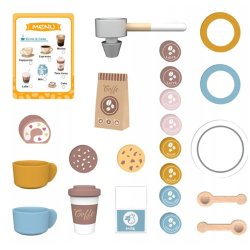 Drewniany ekspres do kawy dla dzieci – zestaw do zabawy w kawiarnię 3+