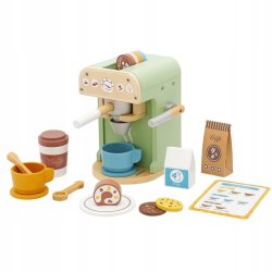 Drewniany ekspres do kawy dla dzieci – zestaw do zabawy w kawiarnię 3+