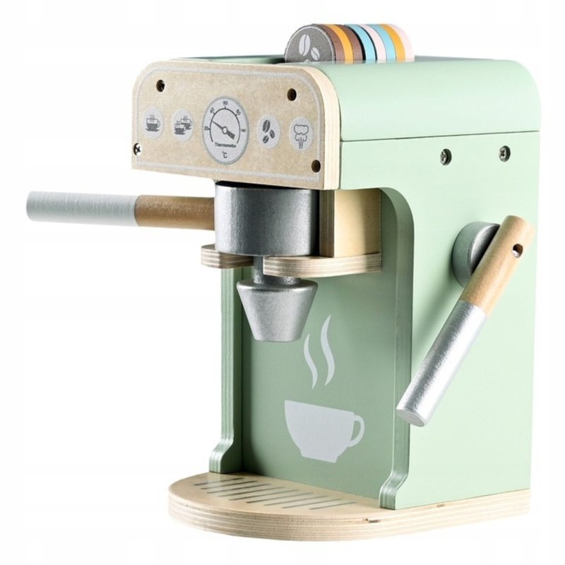 Drewniany ekspres do kawy dla dzieci – zestaw do zabawy w kawiarnię 3+