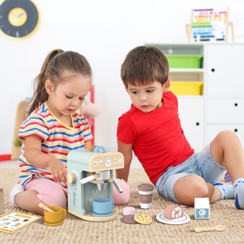 Drewniany ekspres do kawy dla dzieci – zestaw do zabawy w kawiarnię 3+