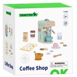 Drewniany ekspres do kawy dla dzieci – zestaw do zabawy w kawiarnię 3+