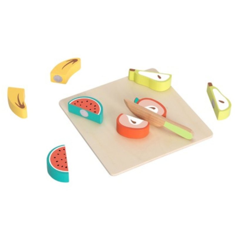 Drewniany zestaw do krojenia jedzenia dla dzieci – owoce i warzywa 12M+