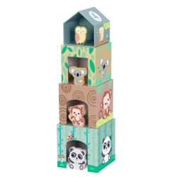 Drewniana układanka wieżowa ze zwierzętami stacking box dla dzieci 12M+