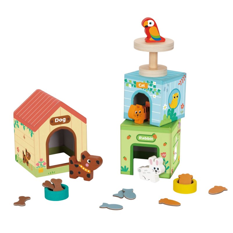 Drewniany domek dla zwierząt z figurkami układanka edukacyjna zabawka 12M+