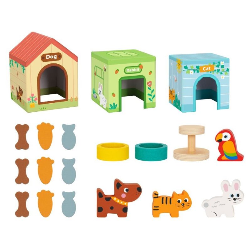 Drewniany domek dla zwierząt z figurkami układanka edukacyjna zabawka 12M+