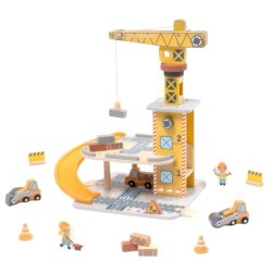 Drewniany dźwig edukacyjny z magnetycznym ramieniem – zabawka plac budowy dla dzieci 3+