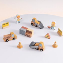 Drewniany dźwig edukacyjny z magnetycznym ramieniem – zabawka plac budowy dla dzieci 3+