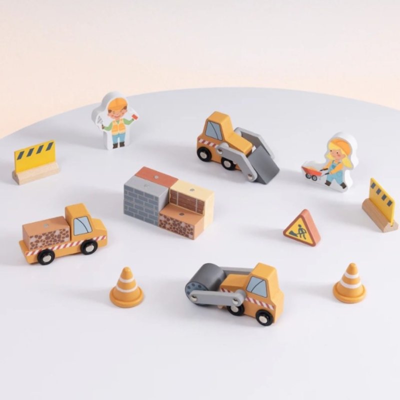 Drewniany dźwig edukacyjny z magnetycznym ramieniem – zabawka plac budowy dla dzieci 3+