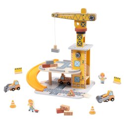Drewniany dźwig edukacyjny z magnetycznym ramieniem – zabawka plac budowy dla dzieci 3+