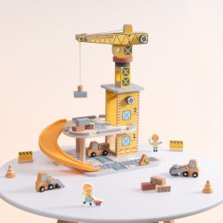 Drewniany dźwig edukacyjny z magnetycznym ramieniem – zabawka plac budowy dla dzieci 3+