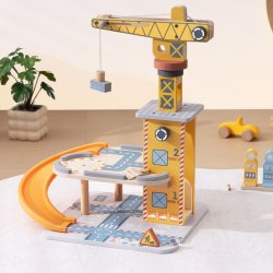 Drewniany dźwig edukacyjny z magnetycznym ramieniem – zabawka plac budowy dla dzieci 3+
