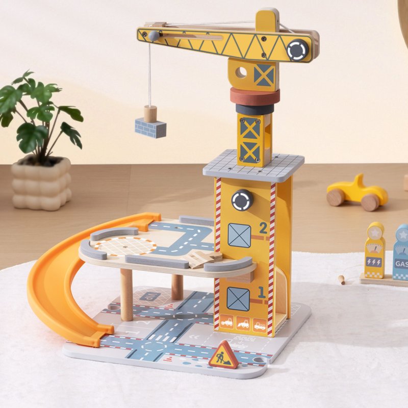 Drewniany dźwig edukacyjny z magnetycznym ramieniem – zabawka plac budowy dla dzieci 3+