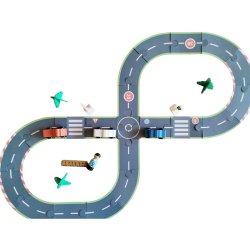 Drewniany zestaw dróg tor do układania z pojazdami – zabawka edukacyjna 3+