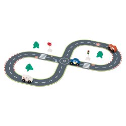 Drewniany zestaw dróg tor do układania z pojazdami – zabawka edukacyjna 3+