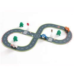 Drewniany zestaw dróg tor do układania z pojazdami – zabawka edukacyjna 3+